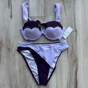 Cupshe NWT Bikini Set Purple Colorblock Western Underwire High Waist